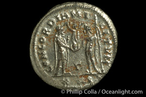Roman emperor Diocletian (285-305 A.D.), depicted on ancient Roman coin (bronze, denom/type: Antoninianus) (Antoninianus aEF, RIC 256, Sear 3510, Cohan 33. Obverse: IMP C C VAL DIOCLETIANVS AVG. Reverse: CONCORDIA MILITVM)