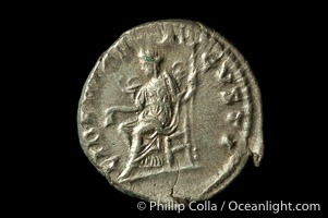 Roman emperor Elegabalus (218-222 A.D.), depicted on ancient Roman coin (silver, denom/type: Denarius) (Denarius, EF, Sea 2003. Obverse: IMP ANTONINVS PIVA AVG. Reverse: Liberty standing left.)