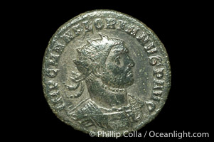 Roman emperor Florianus (276 A.D.), depicted on ancient Roman coin (bronze, denom/type: Antoninianus) (Antoninianus VF+; RIC 110 Serdica. Obverse: IMP CM AN FLORIANVS P AVG.. Reverse: PROVIDEN DEOR; gamma in exergue and star above.)