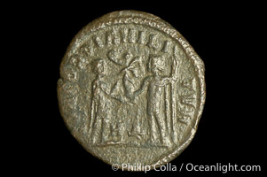 Roman emperor Galerius (293-305 A.D.), depicted on ancient Roman coin (bronze, denom/type: Antoninianus) (AE , Antoninianus, Concordia Militvm S-3701)