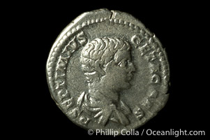 Roman emperor Geta (209-212 A.D.), depicted on ancient Roman coin (silver, denom/type: Denarius)