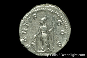 Roman emperor Geta (209-212 A.D.), depicted on ancient Roman coin (silver, denom/type: Denarius)