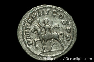 Roman emperor Gordian III (238-244 A.D.), depicted on ancient Roman coin (silver, denom/type: Antoninianus) (Ar. , Denarius 3.18g. RIC p. 24. Rare Coins of Third Issue, Pl. 2, 4.)