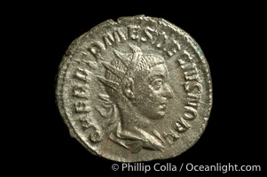Roman emperor Herennius Etruscus (250-251 A.D.), depicted on ancient Roman coin (silver, denom/type: Antoninianus) (Antoninianus aVF/aF, RSC 26.)