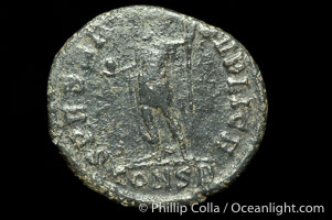Roman emperor Julian II (355-363 A.D.), depicted on ancient Roman coin (bronze, denom/type: AE4) (Reverse: SPES REPVBLICE VM49; VB2.)