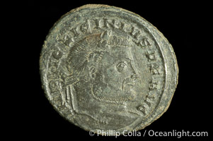 Roman emperor Licinius I (307-324 A.D.), depicted on ancient Roman coin (bronze, denom/type: Follis)