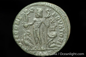 Roman emperor Licinius II (317-321 A.D.), depicted on ancient Roman coin (bronze, denom/type: AE3) (AE3, 18mm. Obverse: D N VAL LICIN LICINIVSNOB C. Reverse: IOVI CONSERVATORI.)