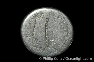 Roman emperor Marc Antony (32-31 B.C.), depicted on ancient Roman coin (silver, denom/type: Denarius) (AR , Denarius F. S 1504.)