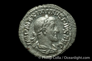 Roman emperor Maximinus I (235-238 A.D.), depicted on ancient Roman coin (silver, denom/type: Denarius)