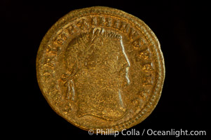 Roman emperor Maximinus II (305-308 A.D.), depicted on ancient Roman coin (bronze, denom/type: Follis) (Follis, 4.64 g,  VF. Reverse: GENIO IMPERATORIS NKY)