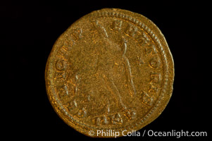 Roman emperor Maximinus II (305-308 A.D.), depicted on ancient Roman coin (bronze, denom/type: Follis) (Follis, 4.64 g,  VF. Reverse: GENIO IMPERATORIS NKY)
