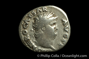 Roman emperor Nero (54-68 A.D.), depicted on ancient Roman coin (silver, denom/type: Denarius) (Denarius, RIC 54, BMC 98, RSC 316. Obverse: IMP NERO CAESAR AVG PP. Reverse: SALUS exergue.)