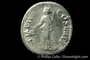 Roman emperor Nerva (96-98 A.D.), depicted on ancient Roman coin (silver, denom/type: Denarius) (Denarius, VF/F. Obverse: IMP NERVA CAES AVG GERM P M TR P II. Reverse: IMP II COS IIII P P, Fortuna stg. Left.)