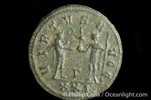 Roman emperor Numerian (283-284 A.D.), depicted on ancient Roman coin (bronze, denom/type: Antoninianus) (Antoninianus F. Obverse: M AVR NVMERIANVS NOB C. Reverse: R VIRTVS AVGG.)