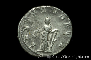 Roman emperor Philip I (244-249 A.D.), depicted on ancient Roman coin (silver, denom/type: Antoninianus) (Antoninianus EF/VF, Sea 2560. Obverse: IMP M IVL PHILIPPVS AVG. Reverse: LAET FVNDATA)