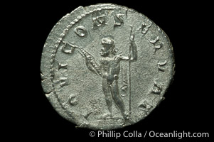 Roman emperor Philip II (247-249 A.D.), depicted on ancient Roman coin (silver, denom/type: Antoninianus) (Antoninianus, 2.4g.)