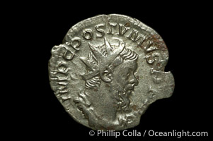 Roman emperor Postumus (259-267 A.D.), depicted on ancient Roman coin (billion, denom/type: Antoninianus)