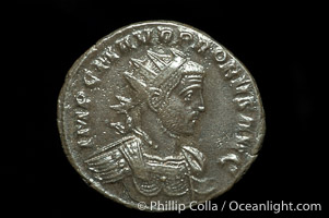 Roman emperor Probus (276-282 A.D.), depicted on ancient Roman coin (bronze, denom/type: Antoninianus) (Antoninianus, EF+, VanMeter 59 var, RIC 821. Obverse: IMP C M AVR PROBVS P F AVG. Reverse: VIRTVS PROBI AVG, XXIVI exergue.)