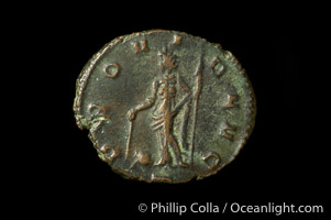 Roman emperor Quintillus (270 A.D.), depicted on ancient Roman coin (bronze, denom/type: Antoninianus)