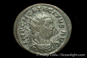 Roman emperor Tacitus (275-276 A.D.), depicted on ancient Roman coin (bronze, denom/type: Antoninianus) (Antoninianus VF. Obverse: IMP C M C L TACITVS AVG. Reverse: VBERAS AVG)