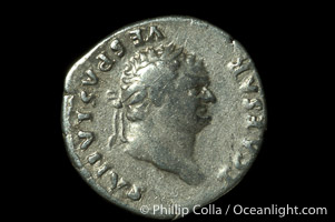 Roman emperor Titus (79-81 A.D.), depicted on ancient Roman coin (silver, denom/type: Denarius) (Denarius F.)