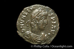 Roman emperor Valens (364-378 A.D.), depicted on ancient Roman coin (bronze, denom/type: AE3) (AE3, EF; Sear 4118. Obverse: D N VALENS P F AVG)