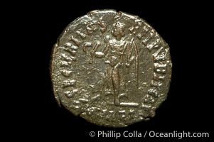 Roman emperor Valens (364-378 A.D.), depicted on ancient Roman coin (bronze, denom/type: AE3) (AE3, EF; Sear 4118. Obverse: D N VALENS P F AVG)