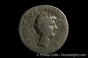 Roman emperors Marc Antony and Octavian (41 B.C.), depicted on ancient Roman coin (silver, denom/type: Denarius)