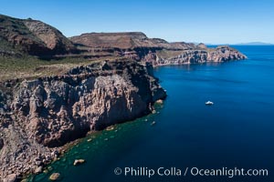 Rugged coastline on Isla Partida, aerial view, Sea of Cortez