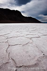 Salt polygons.  After winter flooding, the salt on the Badwater Basin playa dries into geometric polygonal shapes, Death Valley National Park, California