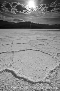 Salt polygons.  After winter flooding, the salt on the Badwater Basin playa dries into geometric polygonal shapes, Death Valley National Park, California