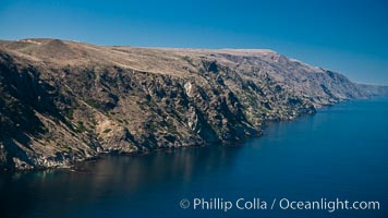 San Clemente Island, aerial photo, steep cliffs and mountainous terrain on the south eastern shore of the island