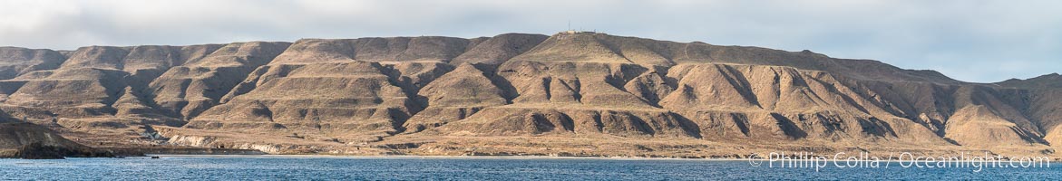 San Clemente Island geological terracing, caused by uplifting over millenia.  The stair-step landscape of uplifted marine terraces on the southern end of San Clemente Island