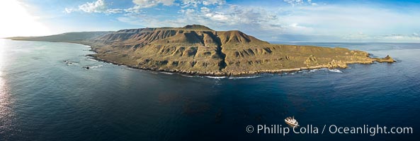 San Clemente Island aerial photo, Pyramid Head and Balanced Rock at the southern end of the island.  San Clemente Island Pyramid Head, the distinctive pyramid shaped southern end of the island, exhibits distinctive geologic terracing, underwater reefs and giant kelp forests
