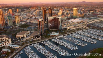 Embarcadero marina and San Diego Marriott hotel towers, along San Diego Bay