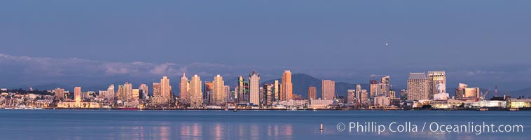 San Diego Bay and Skyline at sunset, viewed from Point Loma, panoramic photograph