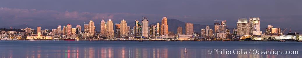 San Diego Bay and Skyline at sunset, viewed from Point Loma, panoramic photograph