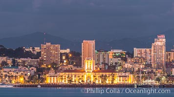 San Diego Bay and Skyline at sunset, viewed from Point Loma, panoramic photograph