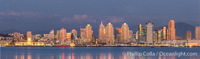 San Diego Bay and Skyline at sunset, viewed from Point Loma, panoramic photograph