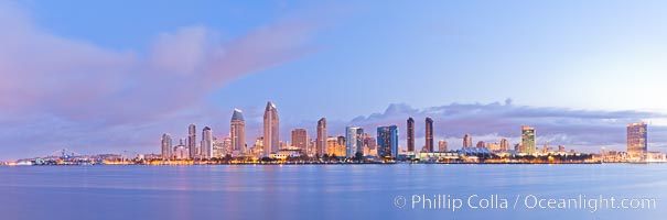 San Diego bay and skyline at sunrise, viewed from Coronado Island