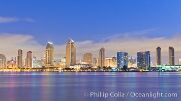 San Diego bay and skyline at sunrise, viewed from Coronado Island