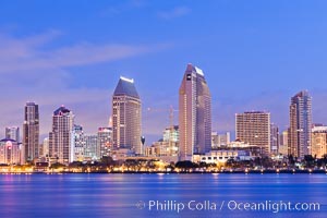 San Diego bay and skyline at sunrise, viewed from Coronado Island