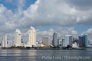 San Diego downtown waterfront skyline, viewed across San Diego Bay from Coronado Island