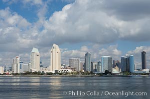 San Diego downtown waterfront skyline, viewed across San Diego Bay from Coronado Island