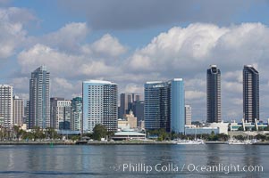 San Diego downtown waterfront skyline, viewed across San Diego Bay from Coronado Island