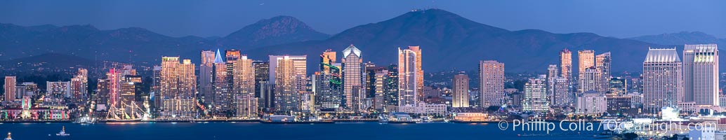 San Diego City Skyline at Sunset, viewed from Point Loma, panoramic photograph