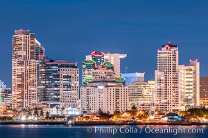 San Diego City Skyline at Sunset, viewed from Point Loma, panoramic photograph