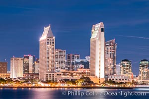 San Diego City Skyline at Sunset, viewed from Point Loma, panoramic photograph