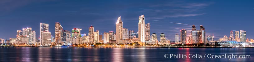 San Diego City Skyline at Sunset, viewed from Point Loma, panoramic photograph