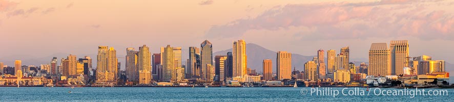 San Diego City Skyline at Sunset, viewed from Point Loma, panoramic photograph